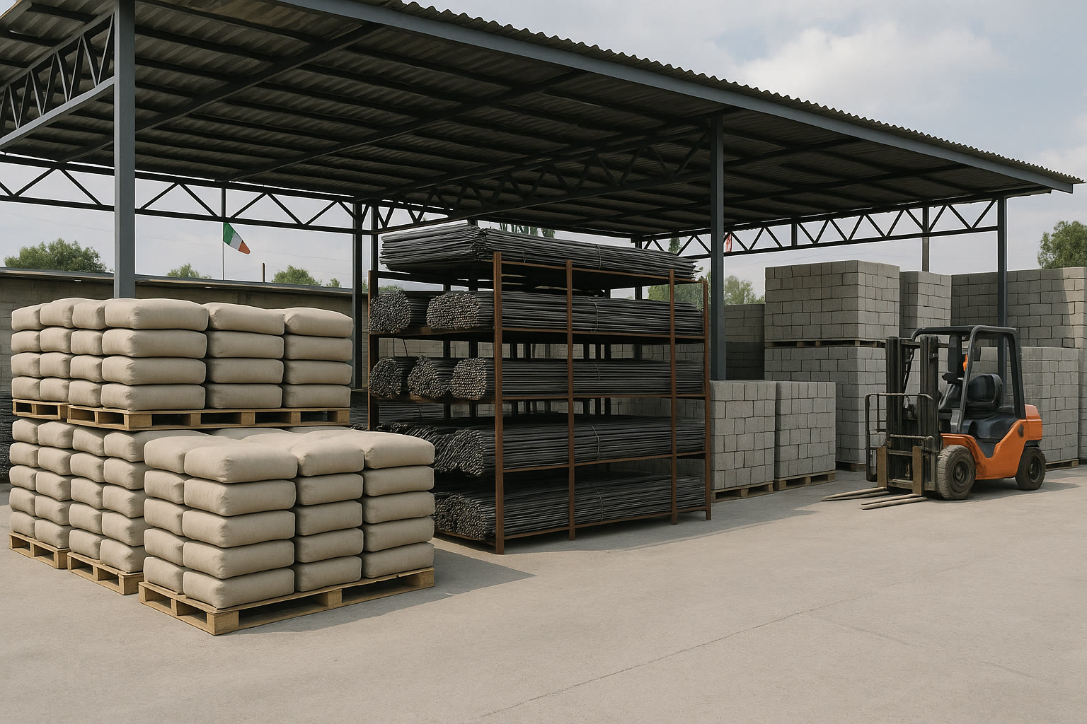 Patio de materiales de construcción ordenado